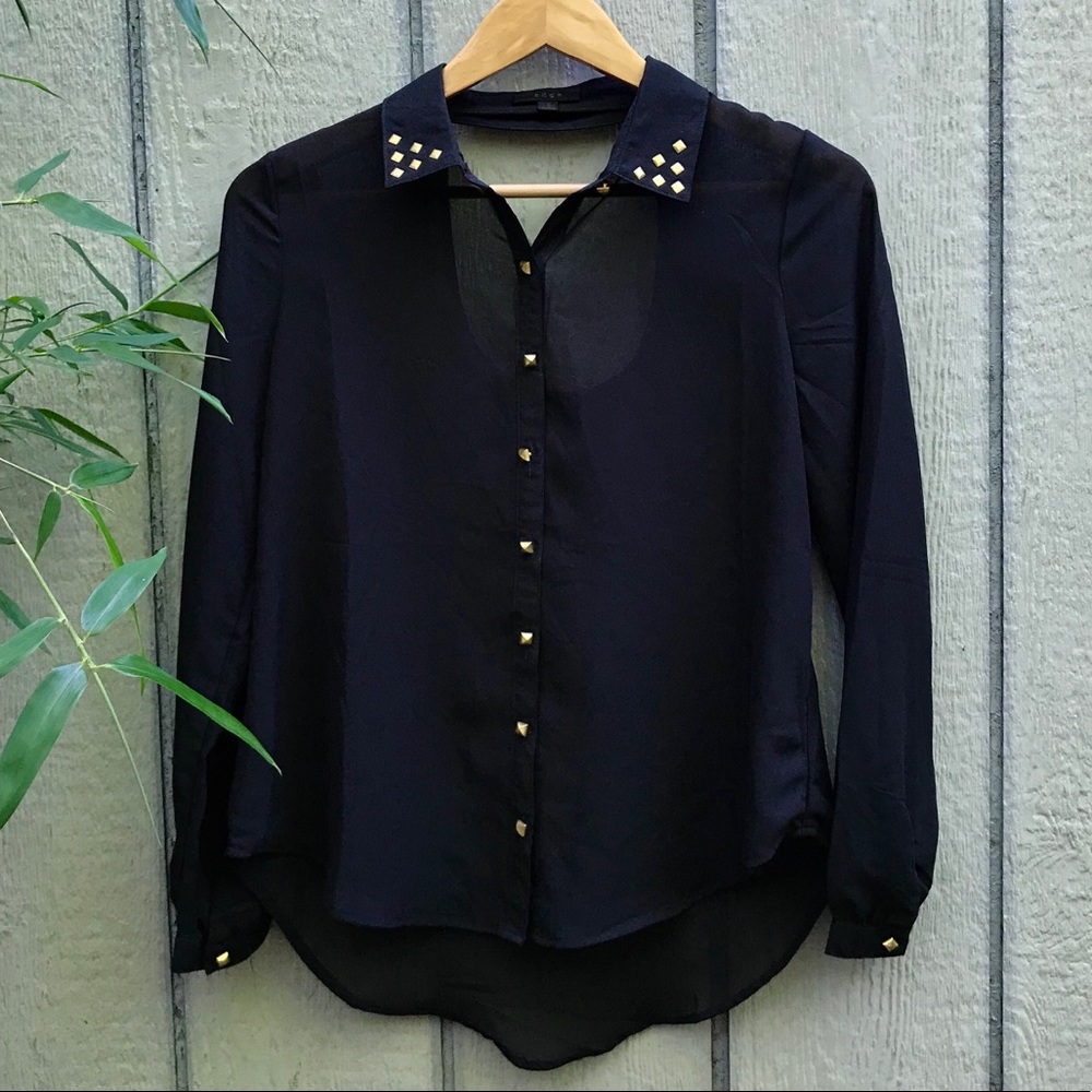 NWOT Nordstrom sheer black studded sleeve blouse
